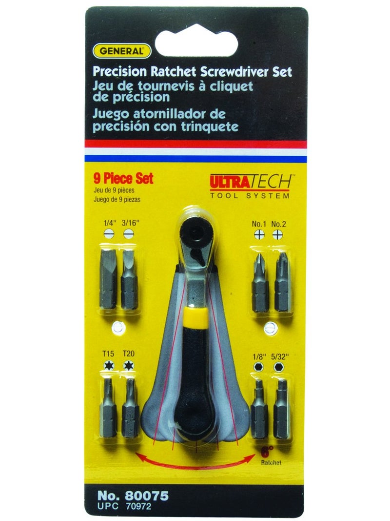 General Tools 80075 Nine-Piece Ratchet Offset Screwdriver Set - Image 2